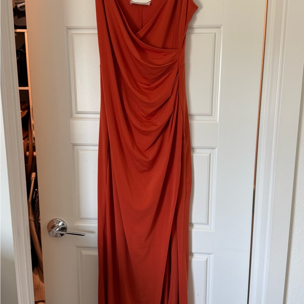 BCBGeneration Red Asymmetrical Ruched Maxi Dress